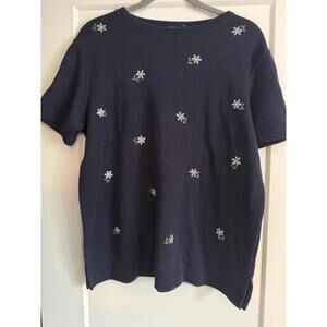 Vintage 90s Classic Elements Collection Navy Blue Embroidered Knit SS Tee